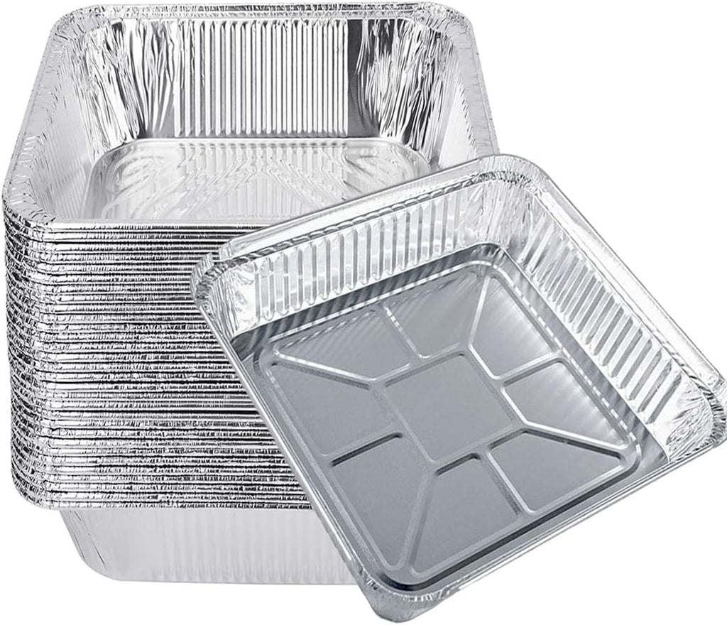 Aluminum Trays with Lids - 9x9 Disposable Foil Pans for Catering & Baking | 30 Pack Silver