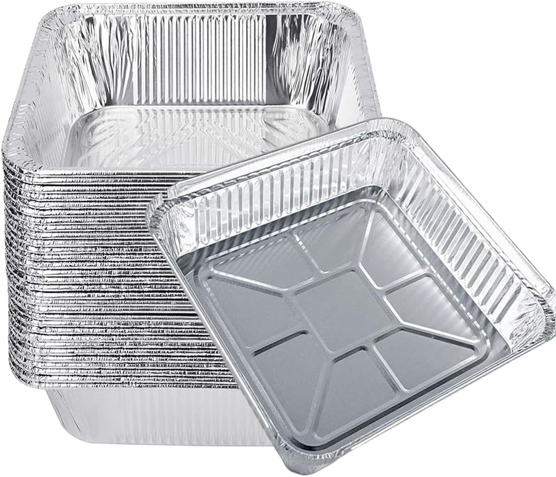 Aluminum Trays with Lids - 9x9 Disposable Foil Pans for Catering & Baking | 30 Pack Silver
