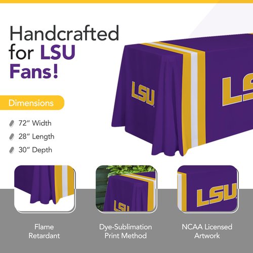 Victory Corps LSU Tigers College Sports Printed Table Throw - NCAA Licensed - Polyester - School Tablecloth (Purple, Yellow, White) (6' Draped)