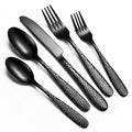 Black Hammered Silverware Set, 20-Piece Heavy Duty Stainless Steel Flatware Sets for 4, Food-Grade Cutlery Set for Home Restaurant, Mirror Polished, Dishwasher Safe