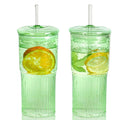 QWEZXO 20 OZ Glass Cup with Lids and Glass Straws, High Borosilicate Iced Coffee Glass Tumblers with Lid and Straw for Drinks, 2pcs Reusable Wide Mouth Smoothie Cup(Green)