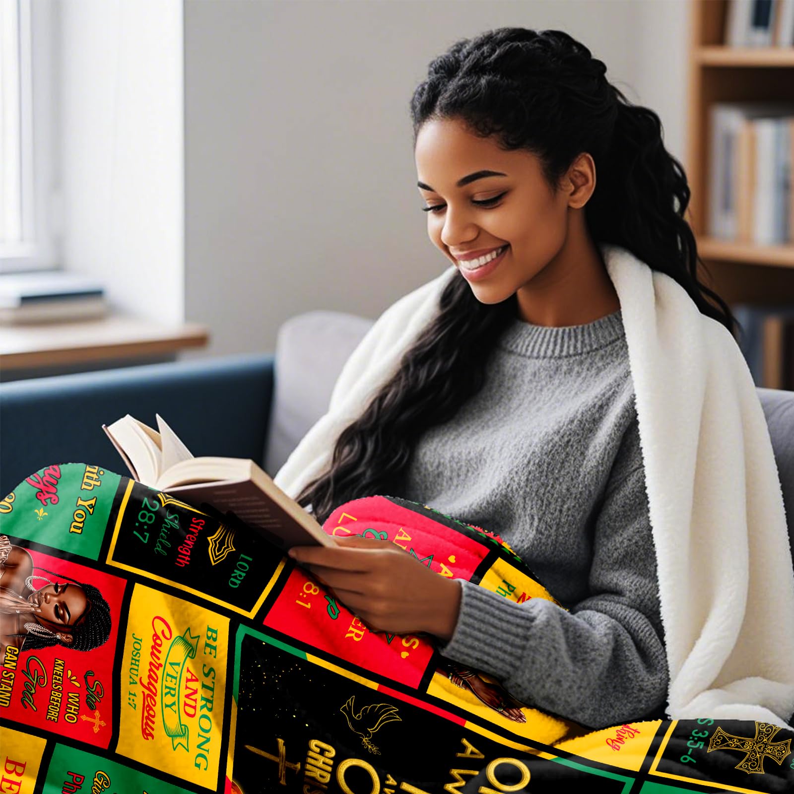 OAKZIUE Christian Gifts for Women, African American Women Christian Blanket 60"x50", Spiritual Gifts, Inspirational Bible Verse Prayer Quilt, Religious Gift Ideas for Birthday Mothers Day Christmas