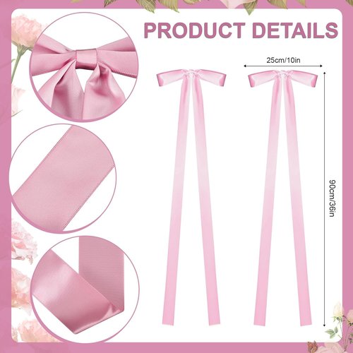 Elegant Wedding Pink Ribbon Bows by 24 Pcs | Large Decorative Sashes for Chairs & Pew Back