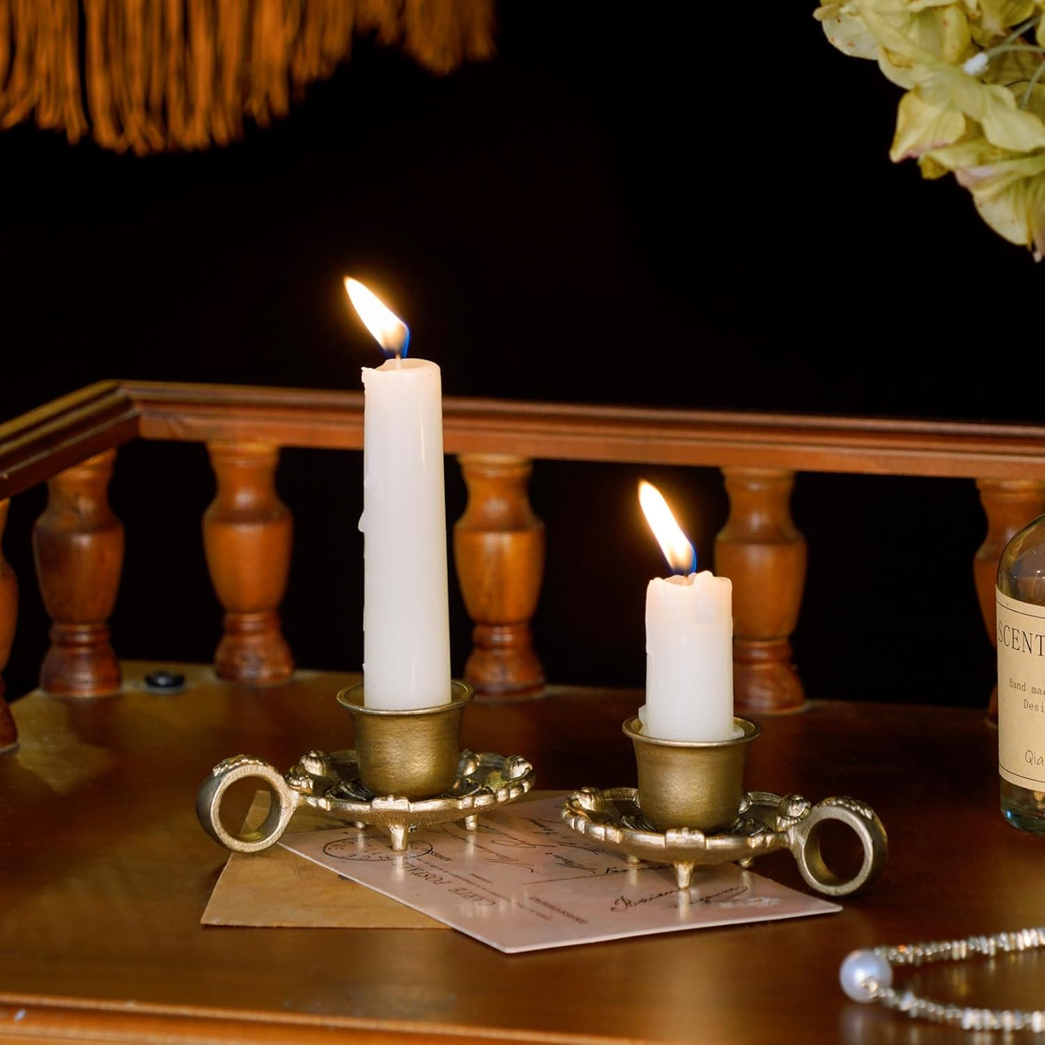 NIKKY HOME Gold Taper Candle Holders - Vintage Metal Candlestick Set of 2 for Table Centerpieces & Decor