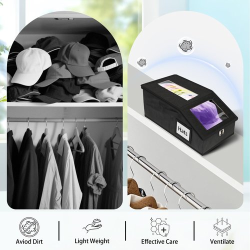 Uawsyut Stackable Hat Storage for Baseball Caps, 2 PCS Hat Storage Boxes for Closet, Holds up to 30 Caps with Cardboard, Hat Organizer for Women & Men(Two Clear Window) (Black)
