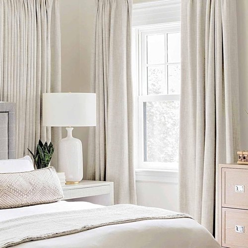MIULEE Blackout Linen Texture Curtains - Thermal Insulated Grommet Drapes for Bedroom & Living Room | Beige, 52x45 Inch (2 Panels)