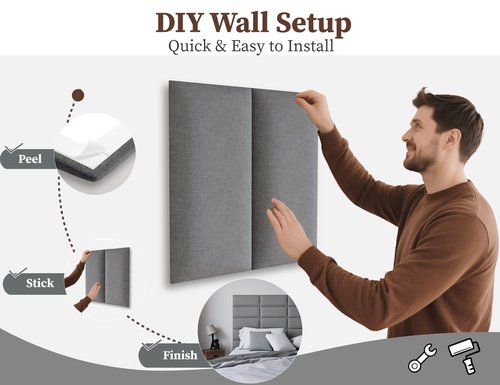 Gorkett Peel and Stick Upholstered Wall Mounted Headboard Queen Size, 9 Panels Tufted Fabric Headboard,Wall Mounted Headboards, Interior Wall Panels for Bedroom, 10"x24" Dark Grey