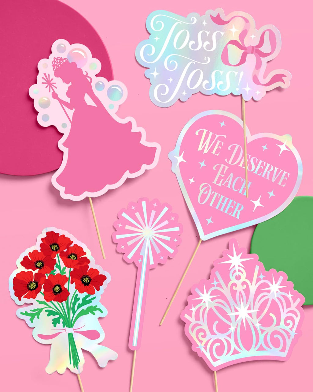 xo, Fetti Pink + Green Witch Photo Props - 24 Count | Bachelorette Backdrop, Kids Birthday Party Photo Booth, Movie Night Background Decorations