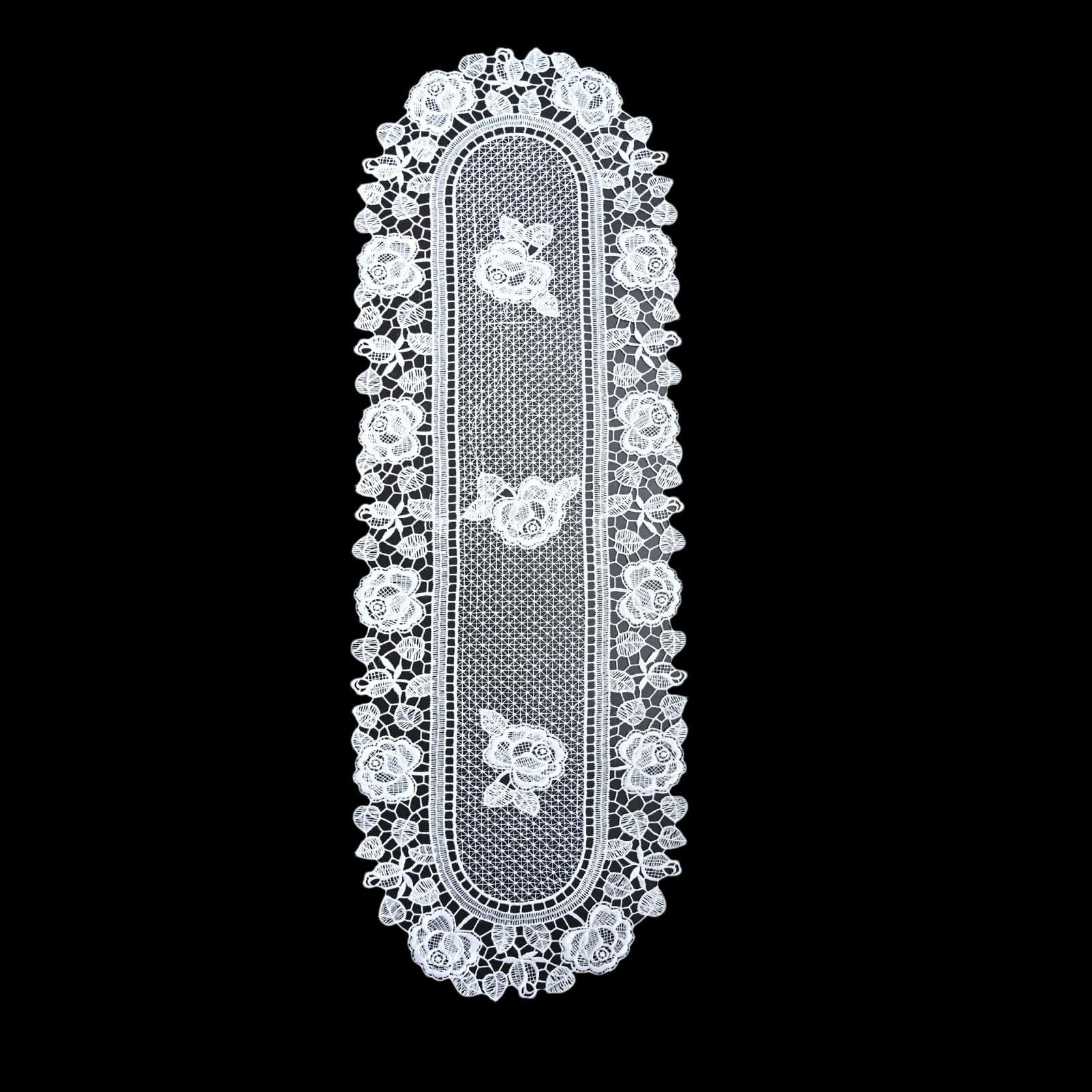 auons White Crochet Lace Table Runner Peony Floral Embroidered Table Dresser Scarf Rustic Table Decor for Home Wedding Bridal Shower Baby Shower Party, 12 x 72 Inch