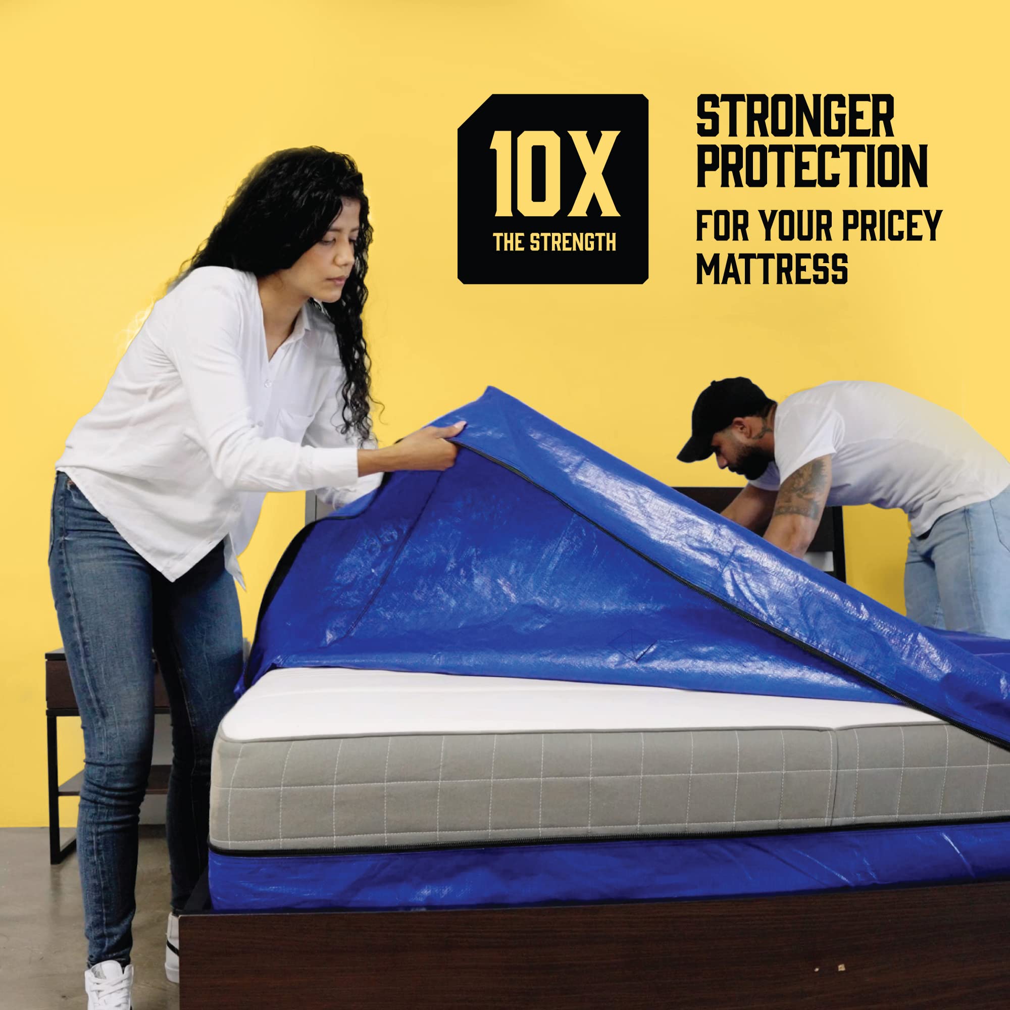 Cali King Mattress Bags - 2 Pack Extra-Thick Reusable Storage Bags with Zippered Closure and 8 Handles for Moving Protection