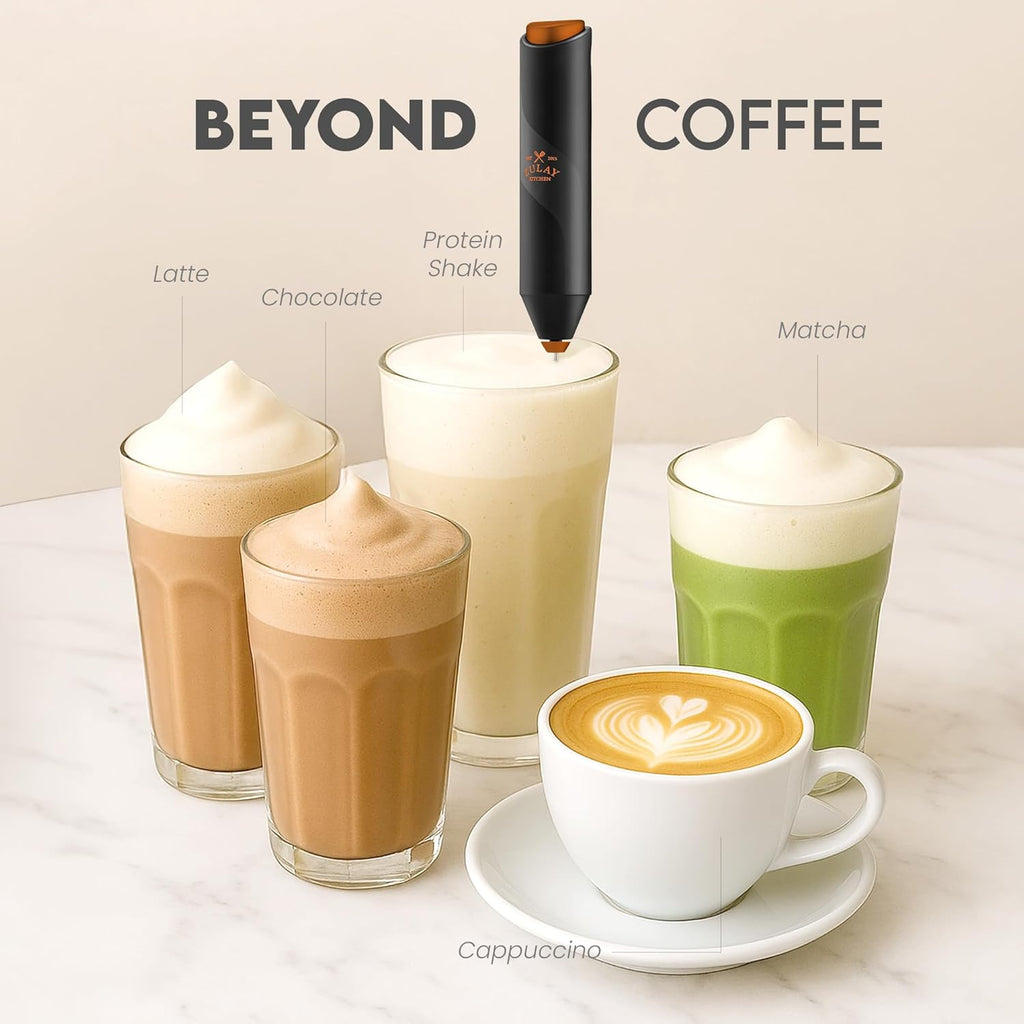 Zulay Kitchen Powerful Milk Frother Wand - Handheld Stainless Steel - Battery Operated Drink Mixer for Coffee, Lattes, Cappuccino, Matcha - Froth Mate Frother Gift - Black with Copper