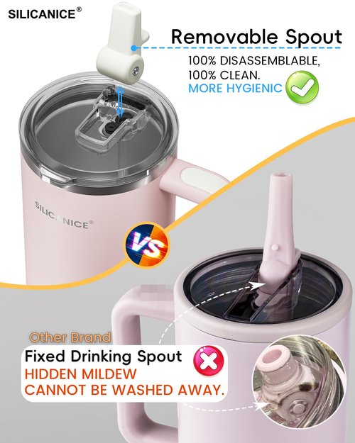SILICANICE For Travel & Gym – Never Drink from a Moldy Lid Again: 40oz Hygienic Tumbler, 100% Leakproof Lid & Removable Foldable Spout. Reinforced Base, Fits Cup Holders - Lilac