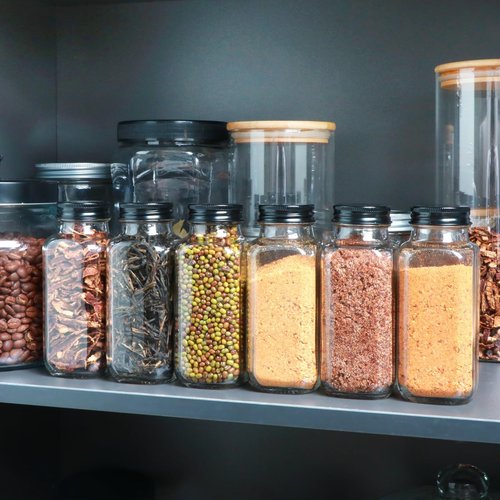 15 Pack 8oz Glass Spice Jars with Grinders, Square Spice Bottles with Deeper Shaker Lids & Airtight Metal Caps, Seasoning Containers with Labels for Spice Organization, Fits Cabinet, Spice Rack
