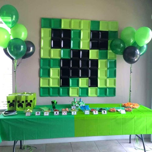 Denwiller 3 Pcs Dark Green & Brown Party Tablecloth Bulks, Disposable Plastic Pixel Gaming Tablecloth Dark Green Brown Table Cover for Picnic Video Game Birthday Party Supplies, 54x108 Inch