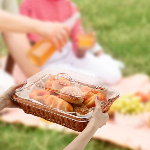 LemonRoad 14 x 10 x 6 Inch Bread Warmer Basket with Stone Sets Includes 1 Linen Towel 2 Bread Basket with Lid 3 Clay Warmer Stones for Winter Daily Camping Food Warming Housewarming Gifts