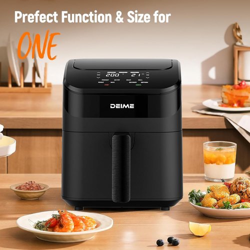 DEIME Air Fryer 4.5 Qt - Compact Digital Air Fryer for Quick Meals | Nonstick & Dishwasher Safe (Black)