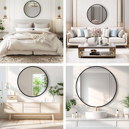 Mfring Round Black Mirror, 30 Inch Circle Black Mirror, Metal Frame Round Wall Mounted Mirrors for Bathroom, Living Room, Bedroom, Entryway, Vanity
