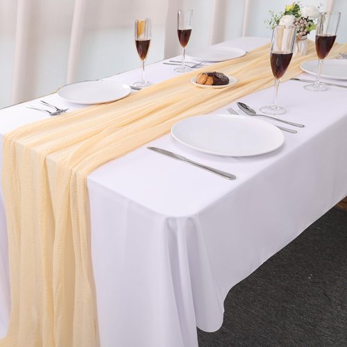 Beige Cheesecloth Table Runner - 35x120 Inches | Rustic Boho Decor for Engagements & Baby Showers