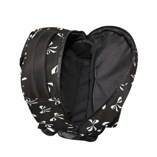 Wamika Black Bowknot Backpack for School White Ribbon Bow Tie Cute Girls Boys Backpack Bookbag Kids Children Teens Backpacks for Age 6-16 M