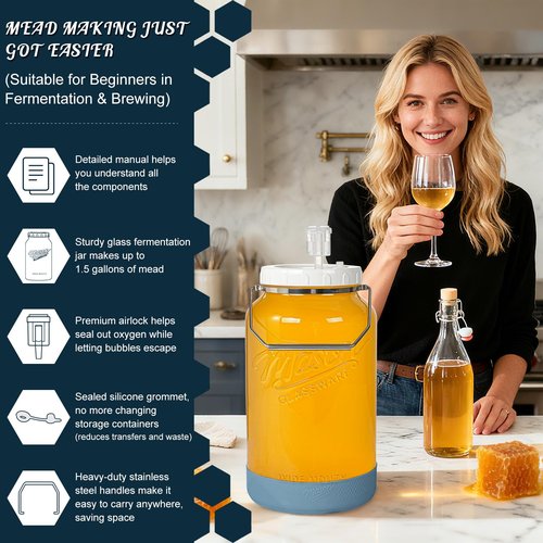 Dwbligt 2 Pack 1.5 Gallon Large Fermentation Jars with Airtight Lids & Airlocks, Wide Mouth Glass Mason Jar for Mead Making, Brewing - 100% Leak-proof Pickle jars Kimchi Container with Handles & Bases