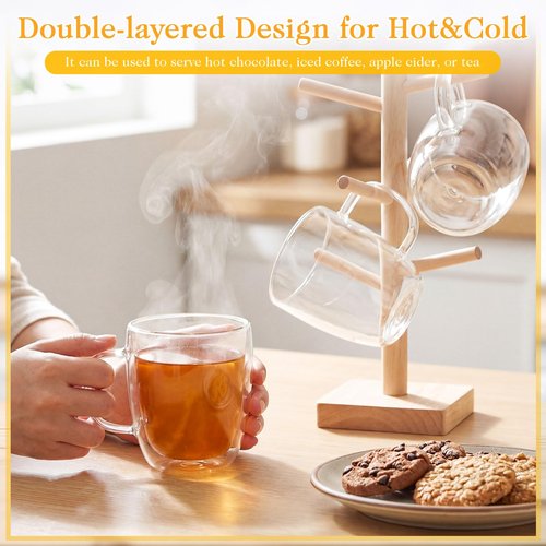 Patelai Pcs 16oz Clear Glass Coffee Mugs Double Walled Coffee Cups Glasses Insulated Latte Mugs with Handle Espresso Clear Cups for Cappuccino Tea, Heat Resistant Borosilicate Glasses for Home Bar