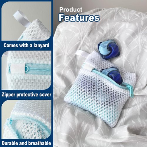 4 Pack Laundry Pod Bags with Zipper, Reusable Mesh Wash Bags for Anti-Sticking & Stain Prevention, Secure Holder for Detergent Pods & Scent Beads, Washer Safe Delicates Laundry Aid