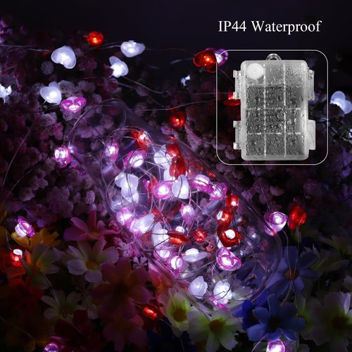 Tigrelight 13.18FT 40LED Pink Red White Heart String Lights Battery Operated with Timer & Remote, Romantic Valentine’s Day Decor for Bedroom, Home, Party, Indoor Heart Fairy Lights Gifts