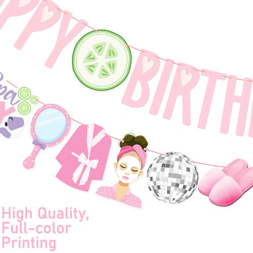 Spa Birthday Banners 3PCS Spa Birthday Party Decorations Pre-strung Makeup Party Banners Sleepover Theme Decor for Girls Slumber Pajama Party Supplies