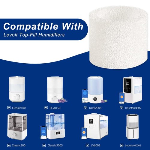 Top-Fill Humidifier Replacement Filter Compatible with Levoit Dual150 Dual200S Classic160 Classic300(S) LV600S LV600HH OasisMist450S OasisMist600S Superior 6000S - 10 Filters and 2 Clean Fish