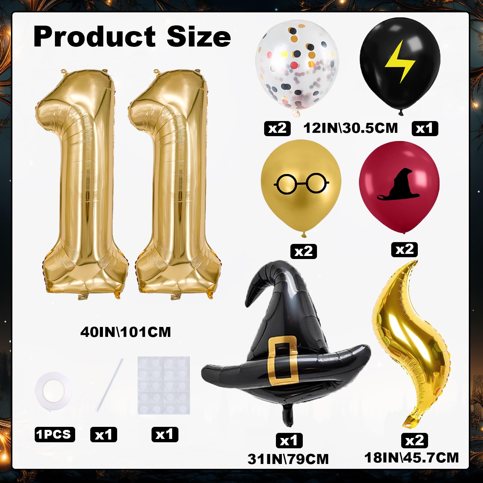 Zailo 40-inch Number Magic Wizard School Balloons, Magic Wizard Themed Party Decorations, Snitch Balloons Suitable for Magic Themed Birthdays Baby Shower Party Supplies (Number 11)