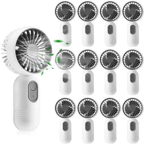 Rossesay 12 Pack Mini Portable Handheld Fan Bulk for Travel 3 Speeds, Rechargeable USB Battery Operated, Small Personal Eyelash Fans for Women Men Indoor Outdoor(White,Classic Style)