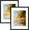 Fixwal 11x14 Picture Frame Set of 2 - Black Wall & Tabletop Frames with Mat for 8x10 Photos