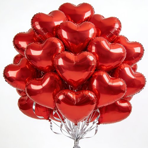 18 Inch Red Heart Balloons, 20 Pcs Heart Shaped Foil Balloons for Valentine‘s Day, Wedding, Birthday - 20 Red Balloons set- Support Helium - Party Decorations