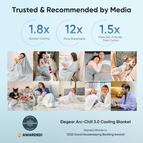 Elegear Revolutionary Cooling Blanket, Absorbs Heat to Keep Body Cool for Night Sweats, Double Sided Arc-Chill3.0 Cooling Fiber Q-Max>0.5, Lightweight Summer Cold Blankets for Sleeping 79" x 86"
