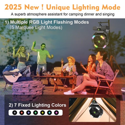 RUNTOP 20000mAh Camping Fan, Oscillating High Speed Rechargeable Battery Operated Fan w/RGB Light,Remote,Hanging Hook, Outdoor Portable Fans Battery Powered Personal USB Desk Fan for Tent, Travel