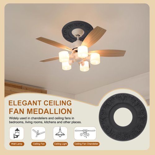 PATIKIL Ceiling Medallion, 10" OD x 4" ID PU Decorative Ceiling Light Medallion Chandelier Medallion 3D Carving Ceiling Light Cover Plate for Ceiling Light Fixtures Fans, Black