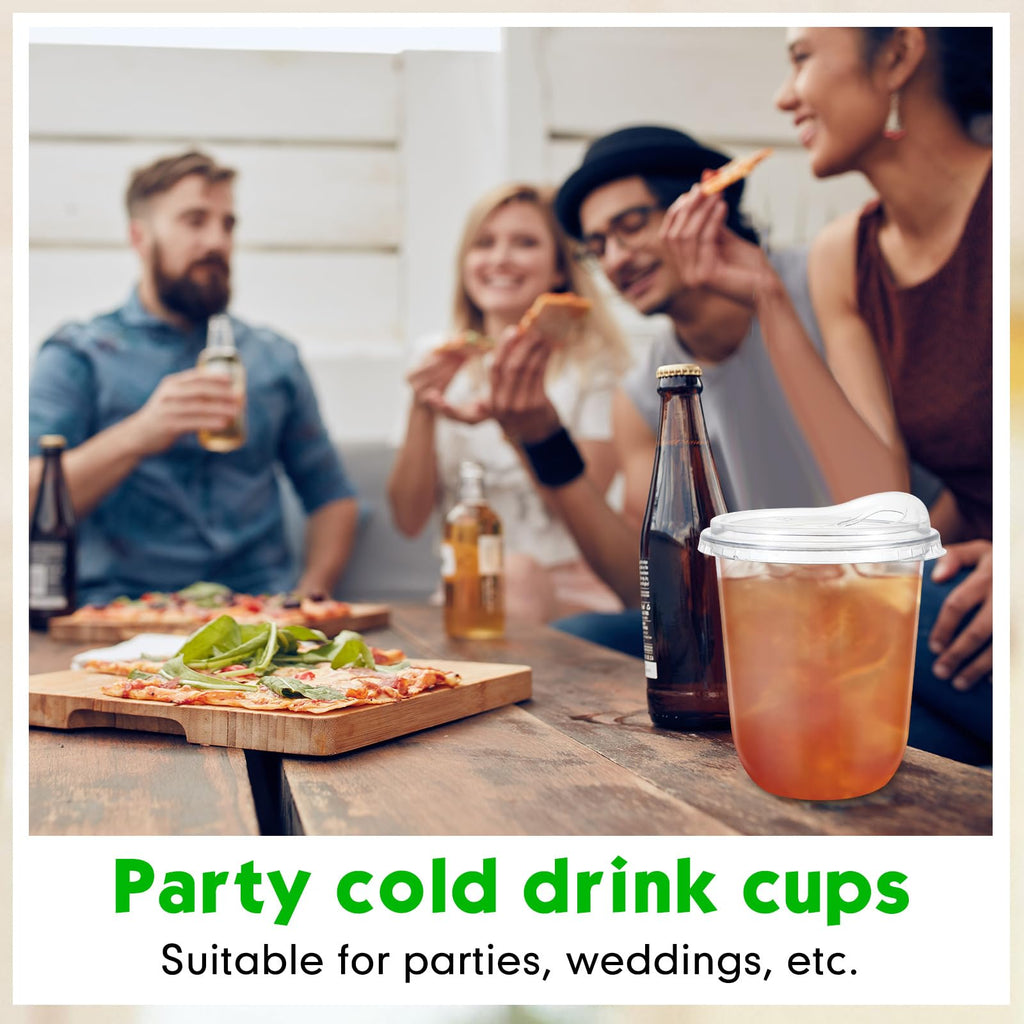 Baderke 50 Pcs Clear Plastic Cups with Strawless Sip Lids Disposable Round Bottom Togo Cups for Coffee Smoothie Cold Beverage Coffee Shops and Party Catering (12 oz)