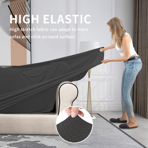 Easy-Going Couch Cover, Stretch Loveseat Cover with 2 Cushion Covers, Washable Spandex Jacquard Fabric, Elastic Furniture Protector for Pets, Kid (Medium, Dark Gray)