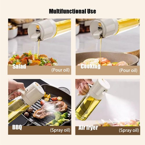 Glass 2-in-1 Olive Oil Sprayer & Dispenser - 18oz Food-Grade Bottle for Cooking, Salad & BBQ