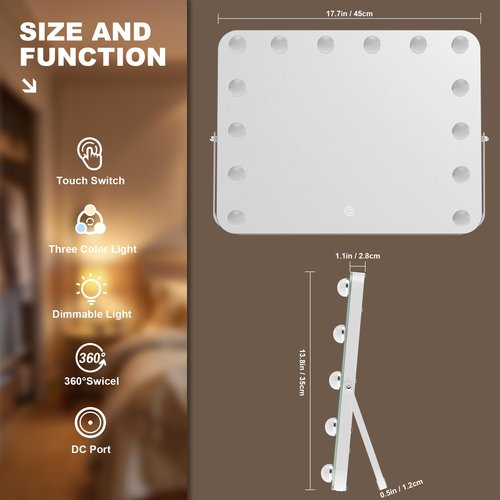 MINISO Vanity Mirror with Lights - 17.7" x 13.8" Hollywood Makeup Mirror with Adjustable Brightness,3 Modes Light
