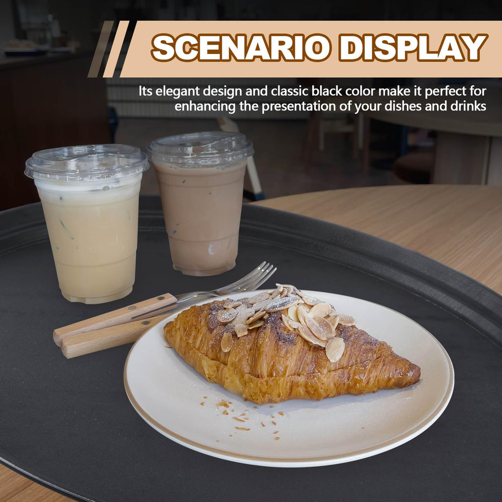 FillTouch 2 Pcs Restaurant Serving Trays PP Plastic Non Slip Rubber Lined Large Oval Tray for Kitchen Dining Room Cafeterias Fast Food Service (25 x 20 Inch,Black)