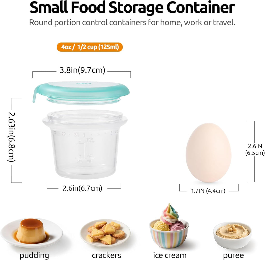 U-Taste Silicone Food Container Set - 4oz x 2, Airtight & Stackable for Snacks | Freezer & Microwave Safe, Aqua Sky