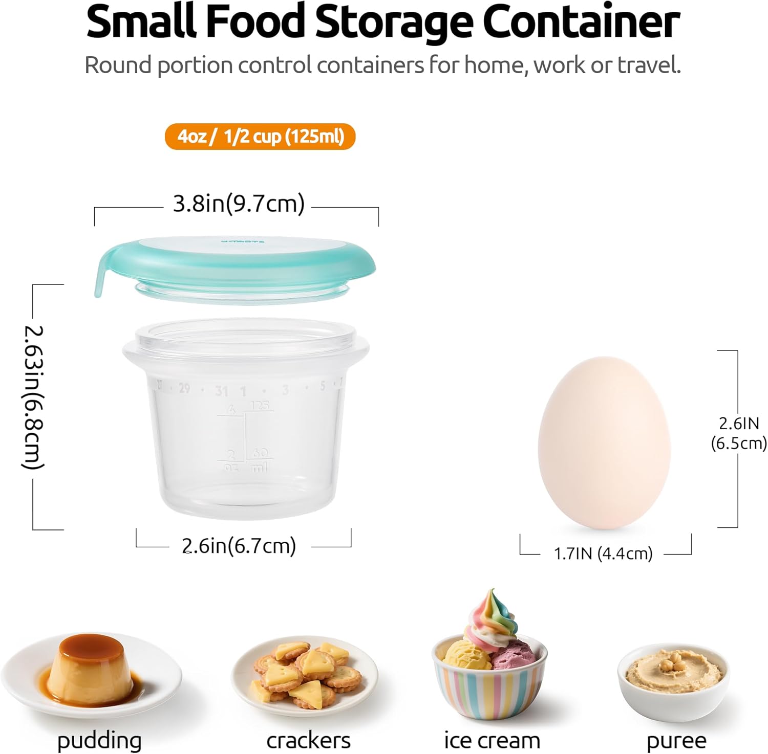 U-Taste Silicone Food Container Set - 4oz x 2, Airtight & Stackable for Snacks | Freezer & Microwave Safe, Aqua Sky