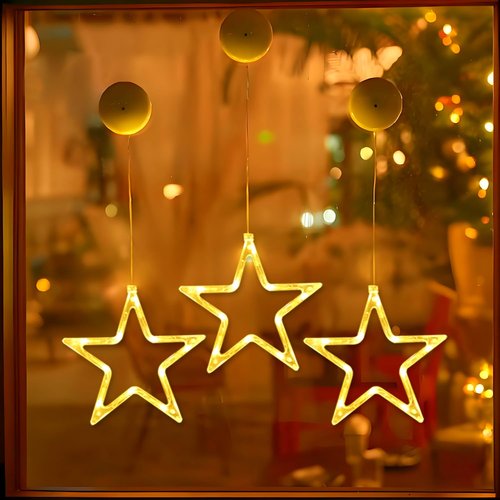 ONSTUY LED Stars Christmas Lights,3 Pack LED Christmas Window Lights,10 LEDs Christmas decorations with Timer for Window Decoration, Christmas Decoration, Balcony,Party,Wedding,Warm White, ON-WJX-3P