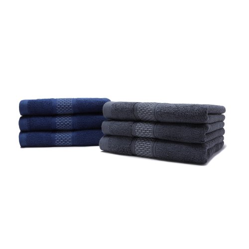 Weierduosi Cotton Hand Towels Set, 6-Piece Set(14in x 29.5in), Super Absorbent Quick Drying,Soft,Bathroom Towels,Suitable for Gyms,Kitchen,Gift(Dark Grey,Dark Blue)