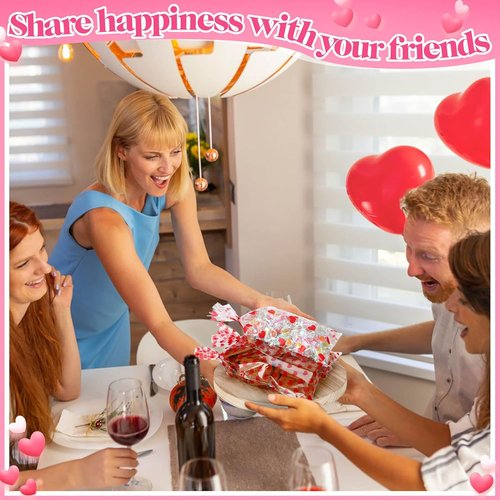 Biubee Valentine Cellophane Bags - 160 Pcs Clear Treat Bags with 4 Assorted Styles & Twist Ties