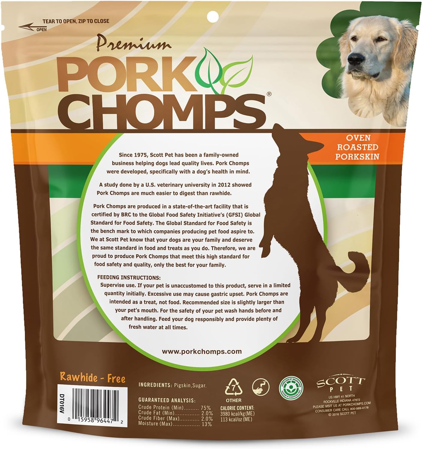 Pork Chomps Roasted Pork Skin Dog Chews - Long-Lasting, High Protein, Rawhide-Free | 6 Inch Rib Shapes, 10 Count
