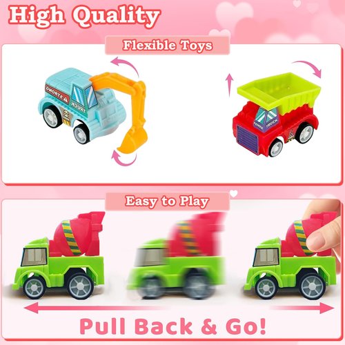 Easter Basket Stuffers for Kids School - 27PCS Valentine Gifts with Pull Back Cars Truck Vehicles Set for Boys Girls, Construction Toy for Class Party Favors, Potty Training Reward for Kid Classroom