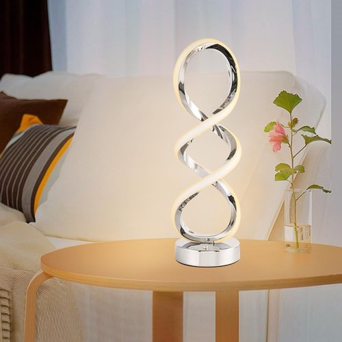 Adebime Modern Spiral RGB Table Lamp, Touch Dimmable Bedside Lamp, 7 Colors 10 Light Modes Spiral Design Table Lamp, Unique Nightstand Lamp for Living Room, Bedroom, Cool Lamps, Silver