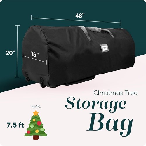 Handy Laundry - Rolling Tree Storage Bag - Zippered Bag for 7.5-Foot Christmas Tree | Easy Transport with Carry Handles & Wheels - Protects Against Dust & Moisture (Black)
